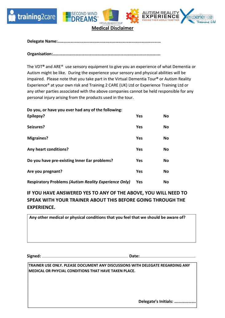 Virtual Dementia Tour - Medical Questionnaire